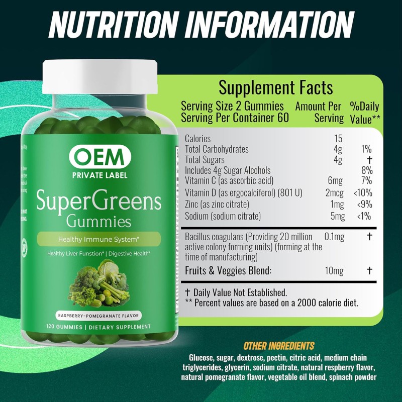 OEM  Green Superfood Gummies - Daily Supplements for Liver, Digestive Health & Immune Support