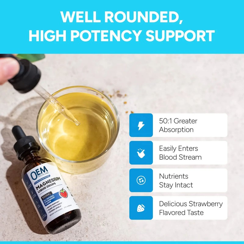 OEM Magnesium Citrate Liquid Drops for Slimming, Stress Relief, Deep Sleep, and Mood Enhancement