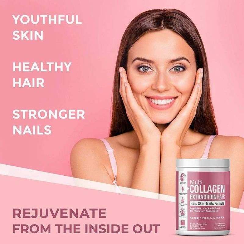 Grass-Fed Hydrolyzed Collagen Peptides Powder  - DigeSEB & BioPerine for Skin, Hair & Nail Rejuvenation