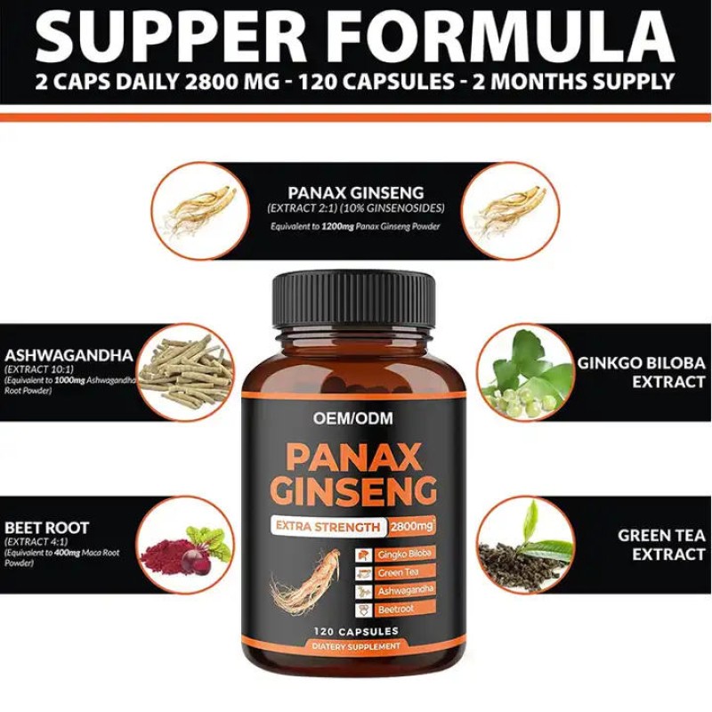 Biocaro Energy Boost Capsules - Korean Red Panax Ginseng with Ashwagandha, Beet Root & Ginkgo Biloba for Men