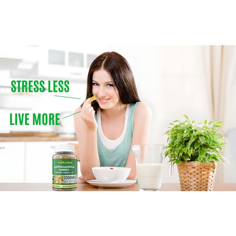 Organic Ashwa Root Gummies 2000mg with GABA, Vitamin B12 & D3 for Stress Relief & Immune Support