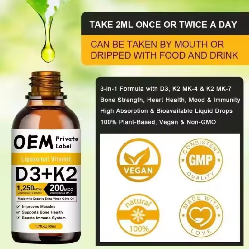 Organic Vitamin D3 K2 Drops MCT Oil Omega 3 Liquid Multivitamin Supplement for Adults and Children Fast Energy Supply