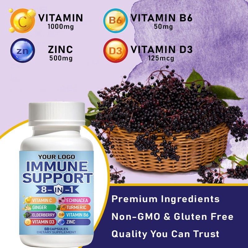 8-in-1 Immune Defense Booster Capsules: Zinc , Vitamin D3 , Vitamin C, Turmeric Curcumin Ginger for Adults Immunity Support