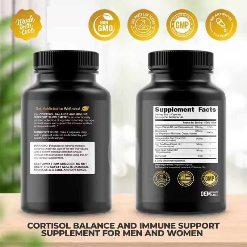 Cortisol Capsules with Ashwagandha Irish Sea Moss Black Seed Vitamin D Magnesium Complex Immunity Booster Stress Relief Pills