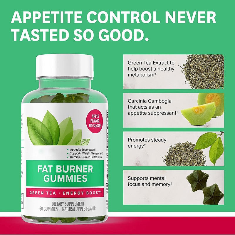 Fat Burner Gummies & Green Tea Energy Boost Food Grade Supplement for Weight Loss & Vitality