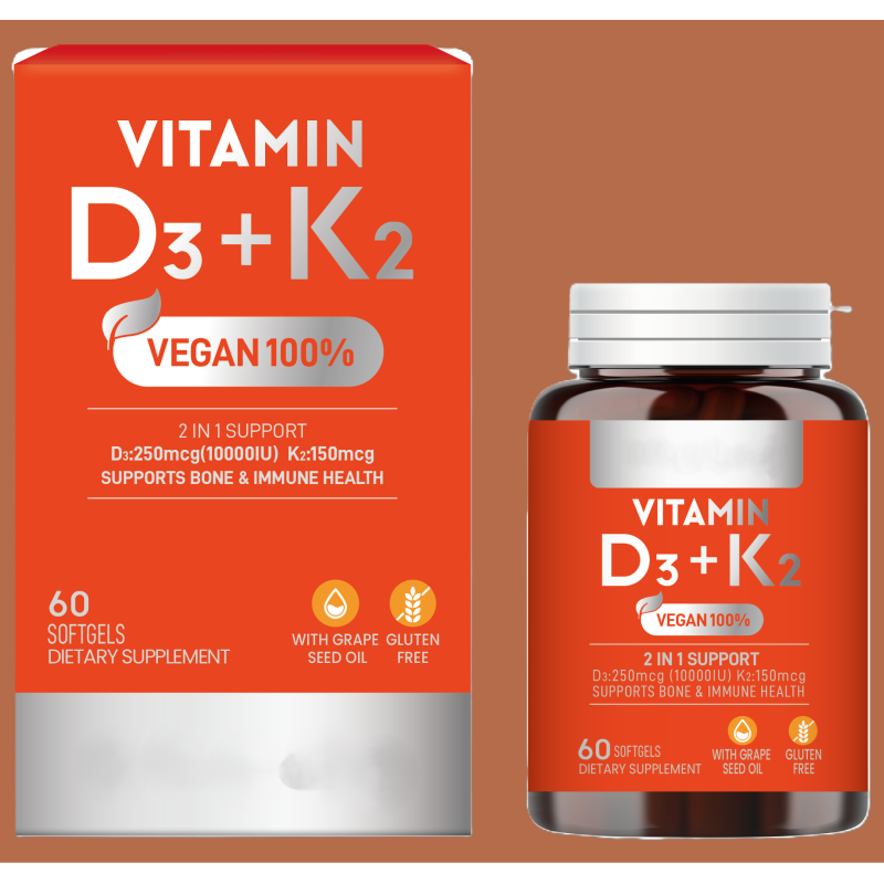 GlowLeaf Vegan D3+K2 Softgels with Calcium | Bone Density & Immune Support - High Absorption MK-7 Vitamin K2 From Natto