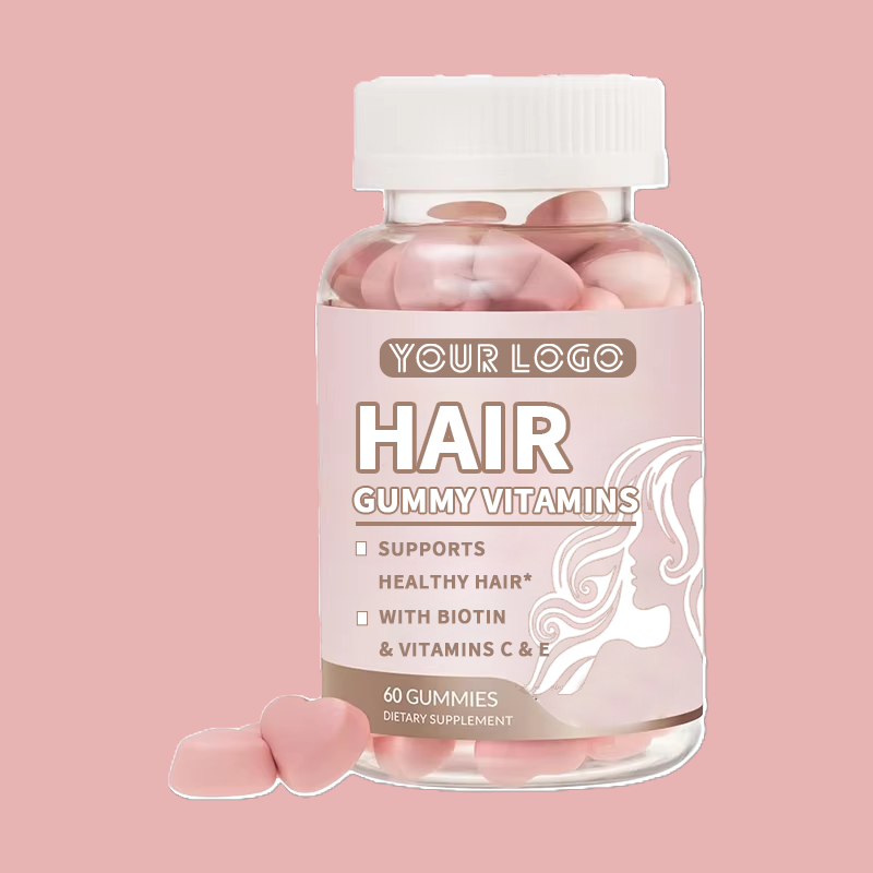 Herbal Hair Growth Gummy with Biotin Folic Acid Zinc Vitamin B12 Strawberry Flavor for Reduce Hair Loss Strengthen Elasticity