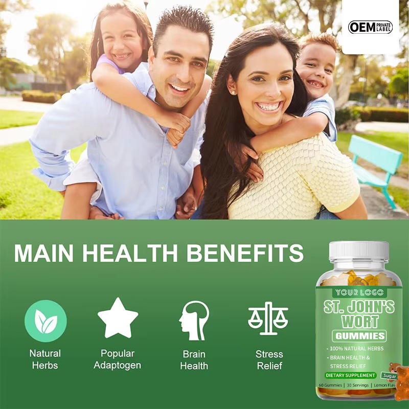 Lemon Flavored St. John's Wort 300mg Chewable Gummies: Herbal Stress Relief & Mood Support for Anxiety Adults