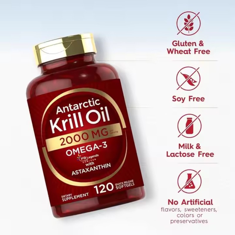 Wholesale Krill Oil 2000mg Soft Capsules Omega 3 EPA DHA Astaxanthin Supplements Red Krill Oil Softgels