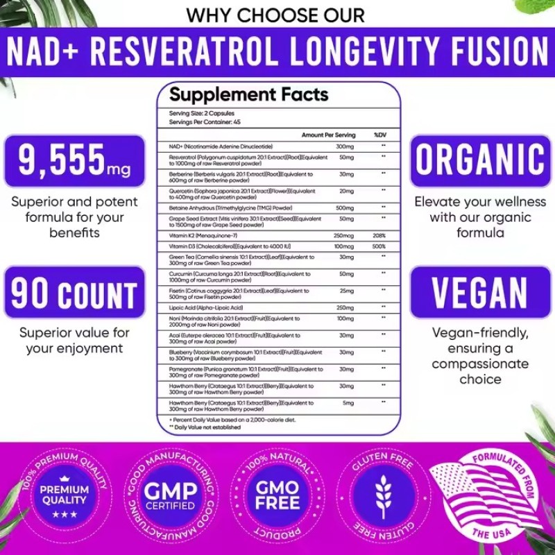 All 1 Liposomal NAD+ Resveratrol Quercetin Fisetin Capsules Supplement for Adults Enhancing Cellular Energy Essential Vitamins