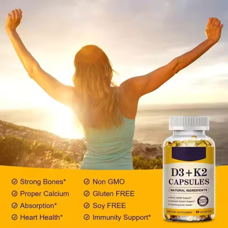 OEM Private Label Vitamin D3+K2 Softgels Capsules Supplements for Bone Health and Immune Support