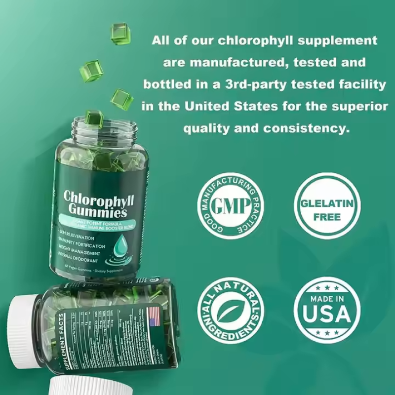 Chlorophyll Gummies 100mg Potent Formula with Organic Immune Booster Blend for Skin Rejuvenation Immunity Weight Management
