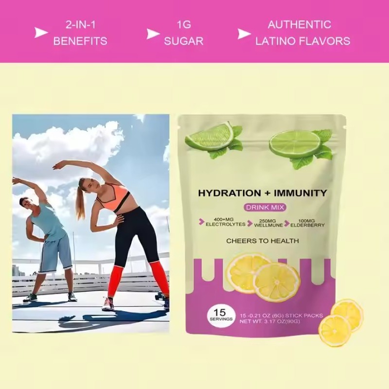 Sugar-free Daily Electrolyte Powder Beverage Mixture of Hydrated Package Containing 6 Electrolytes and Minerals