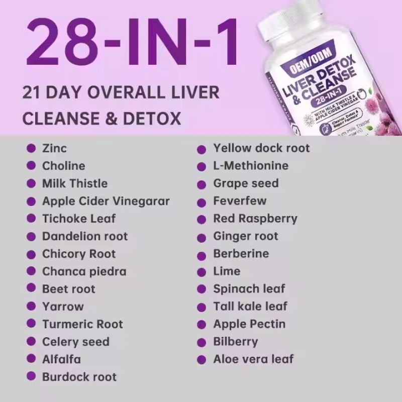 Private Label 28-in-1 Liver Cleanse Detox Repair Formula Herbal Live Capsules for Liver Support Supplement