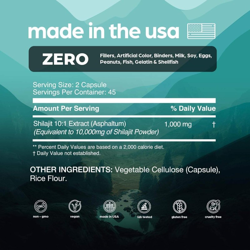 Pure Himalayan Shilajit Resin Capsules 90 Count - Energy Booster & Vitality Supplement for Men's Health