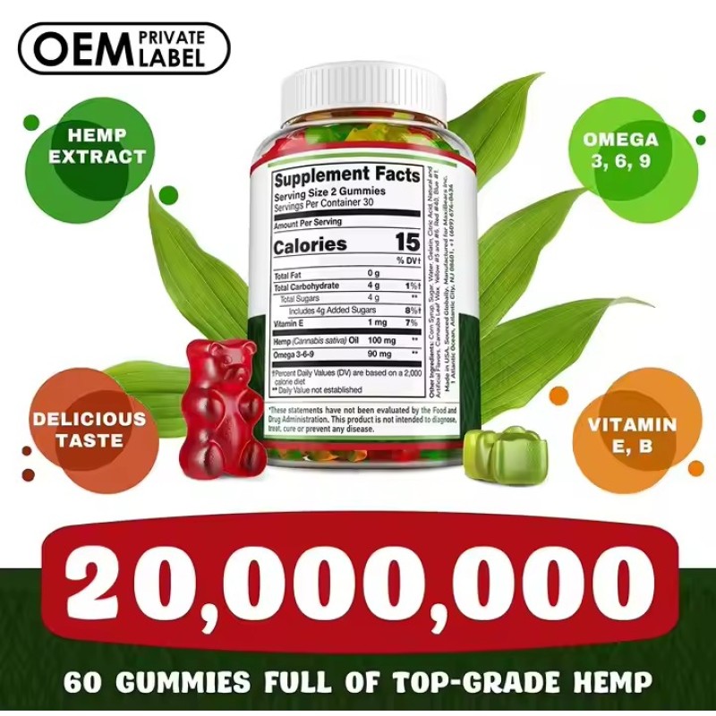 Private Label Healthcare Gummies with Hemp Designed for Relaxation, Calmness & Improved Sleep Quality