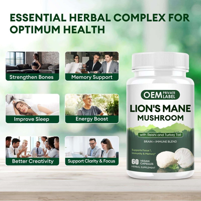 Premium Mushroom Supplement Capsules for Immune Health - Lions Mane, Turkey Tail, and Mushroom Coffee Powder