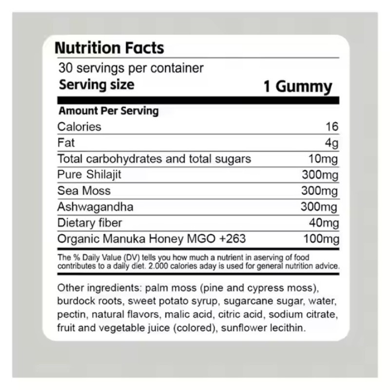 Herbal Extract Male Balance Health Shilajit Gummy with Seaweed and Ashwagandha Natural Energy Vitality