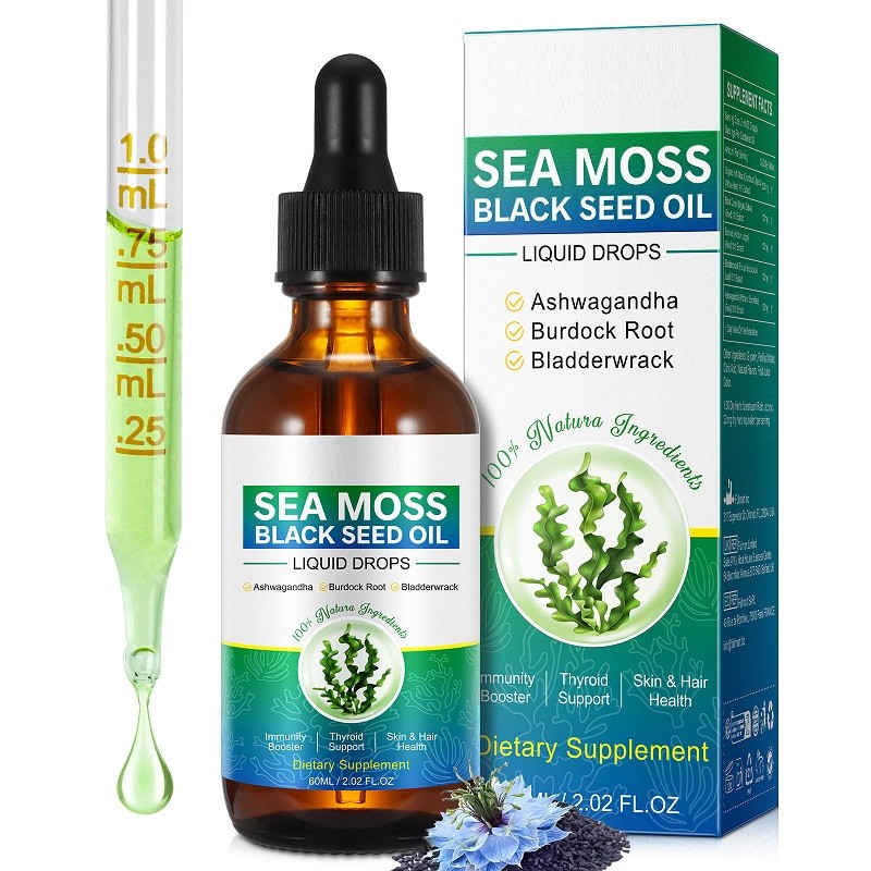 Organic Seaweed Black Seed Oil Dietary Supplement Liquid Drops Ashwagandha for Hair Skin Health Pregnant Women Antioxidant