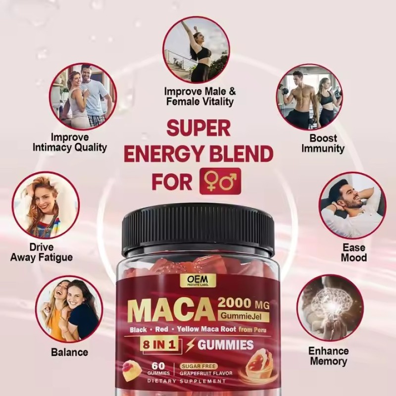 Hot Selling Maca Root Gummies Nutrients Pour Des Grosses Fesses Maca Supplement Power Energy Booster Support Stamina