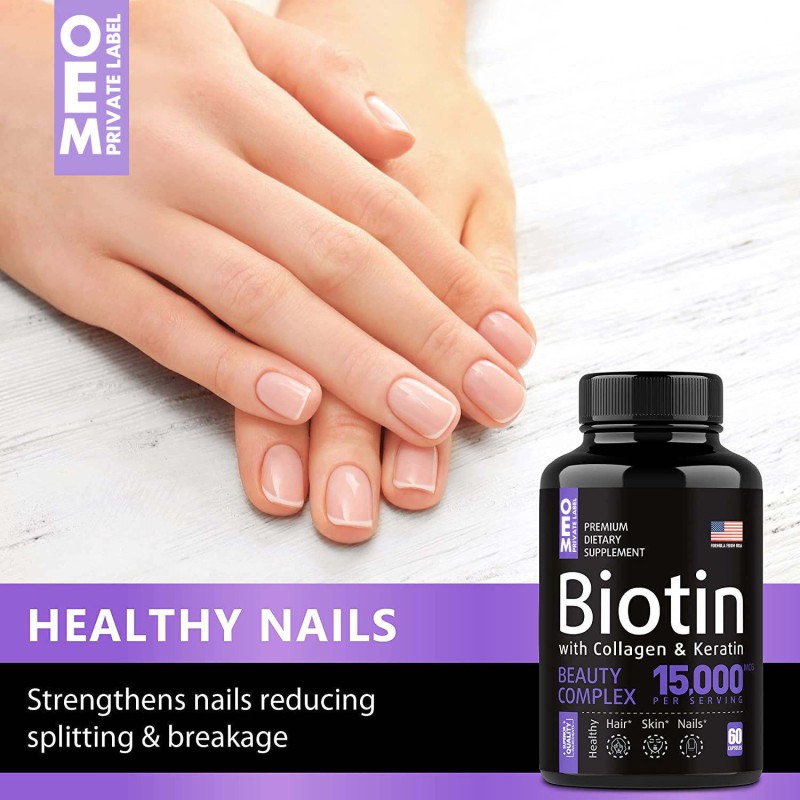 OEM/ODM Premium Biotin Capsules for Hair, Skin & Nail Care - Herbal Collagen Supplement Pills