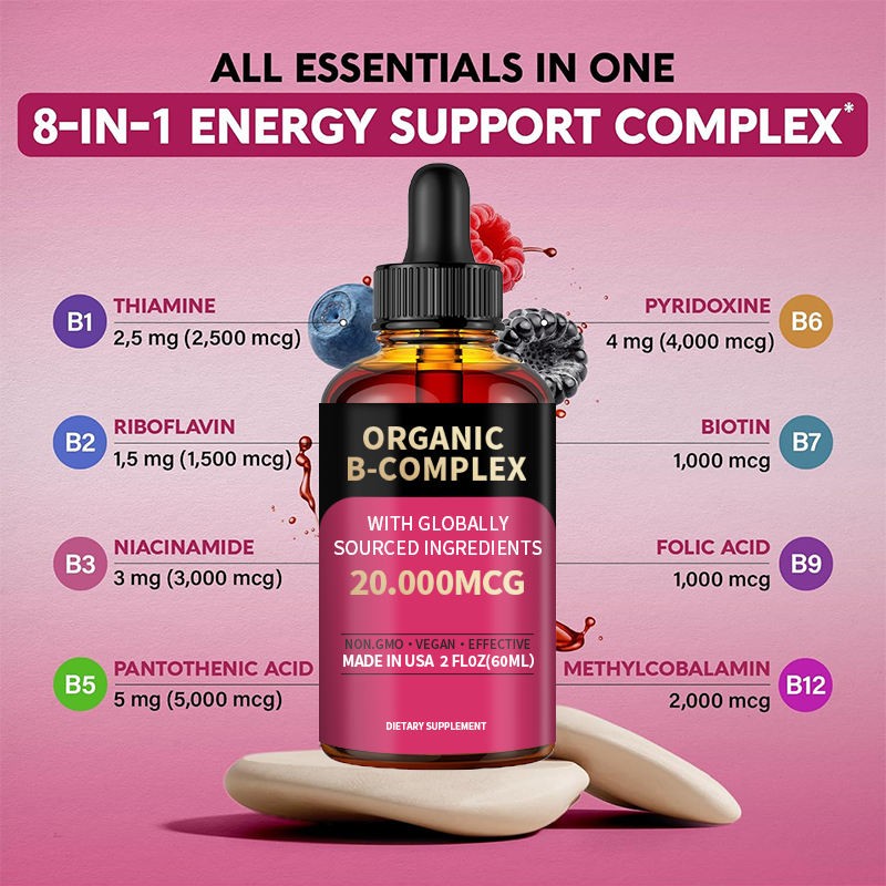 Organic B-Complex Liquid Drops (8-in-1 Formula) - Energy & Nerve Support for Daily Vitality