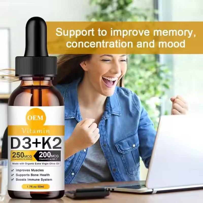 OEM/ODM High Quality Vitamin D3 K2 Drops Oral Oil Support Bones Liquid Drops System and Energy Levels