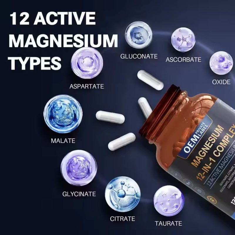 Factory Private Label Magnesium Capsules for Adults Stress Relief Sleep Support Nerves & Muscles Metabolism Supplement