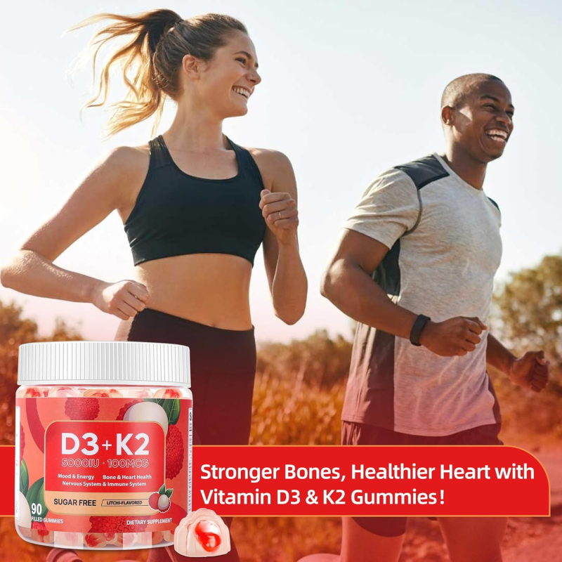 Premium Vitamin D3 K2 Fruit Gummies for Adults - Energy Booster & Beauty Supplement with Natural Fruit Flavors