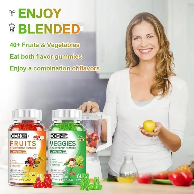 Organic Whole Food Gummies with 40+ Fruits and Veggies for Energy and Immunity Vegan Sugar-Free Supplement