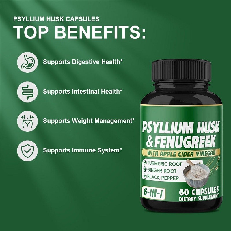 Psyllium Shell Capsule Soluble Fiber Dietary Supplement Intestinal and Digestive Health Support Daily Fiber Capsules