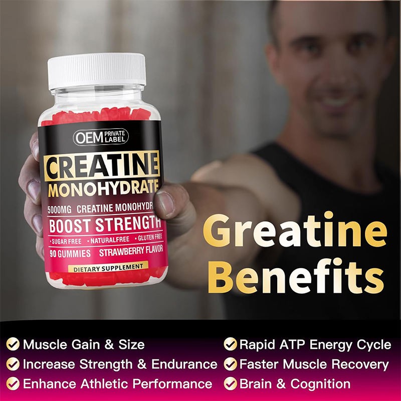 OEM/ODM Strawberry Creatine Monohydrate Gummies for Enhanced Muscle Gain and Absorption