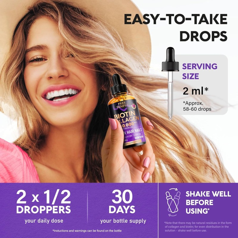 Collagen Liquid Drops for Men and Women Skin Nails Hair Care Sugar-free Collagen Supplement with Vitamin C