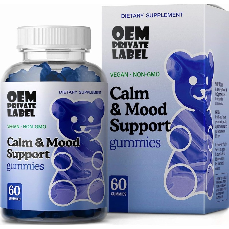 Calm Support Gummies with L-Theanine and Ashwagandha for Stress Relief and Mood Balance Vegan Supplement