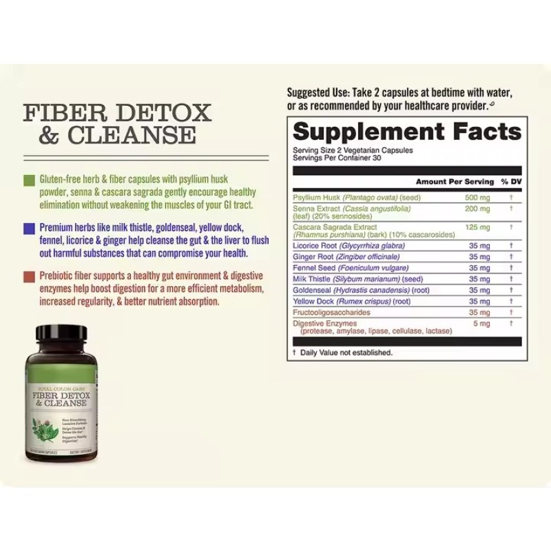 Colon Care Fiber Cleanse Capsules with Herbal Probiotics Digestive Enzymes for Healthy Elimination Digestion Loss Weight Detox