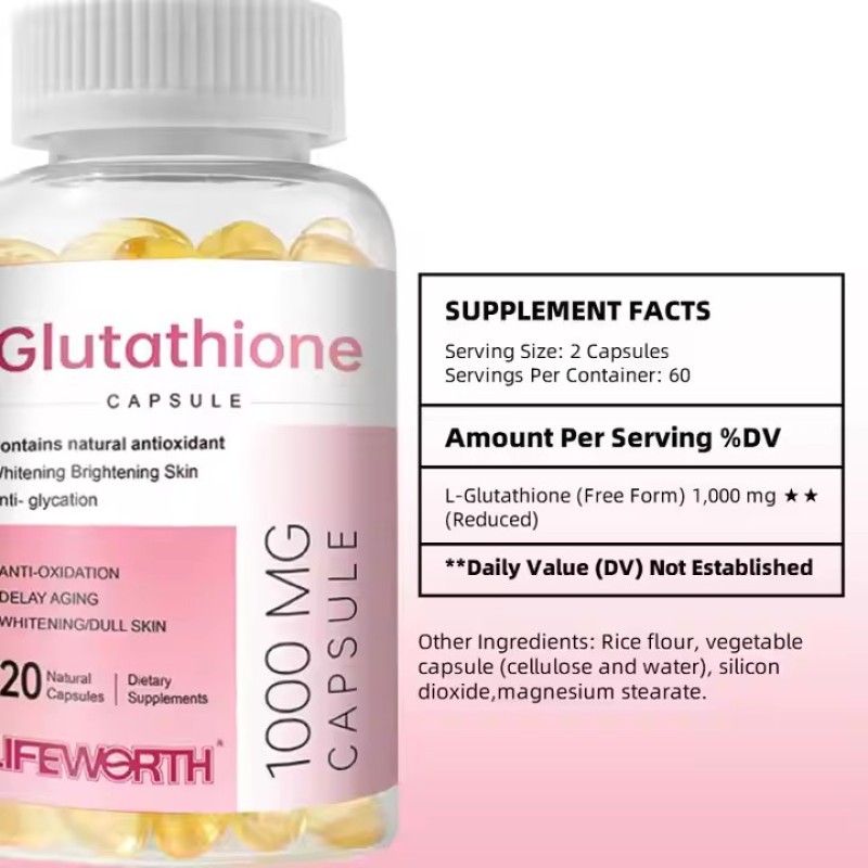 Lifeworth Gluthatione Collagen Vitamine C Soft Capsule OEM/ODM Marine Fish Collagen Powder Skin Whitening Pills Capsule Form