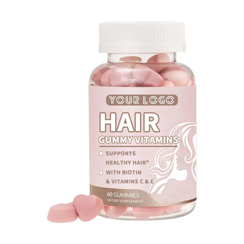 Herbal Hair Growth Gummy with Biotin Folic Acid Zinc Vitamin B12 Strawberry Flavor for Reduce Hair Loss Strengthen Elasticity