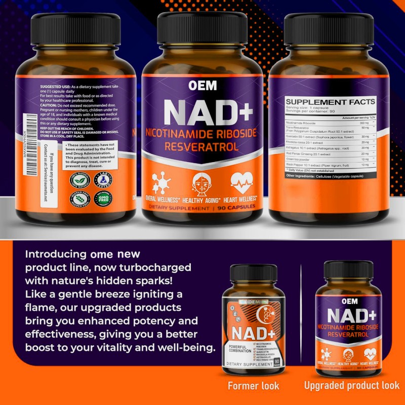 Resveratrol NAD Supplement Capsules - 2500mg OEM Private Label | 250mg NAD Vitamin Formula