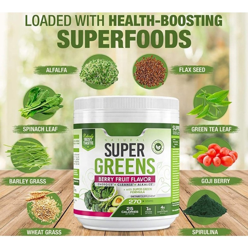 Organic Plant-Based Super Green Juice Powder for Kids and Adults with Stevia Leaf - Nutrient-Rich Superfood Drink Mix