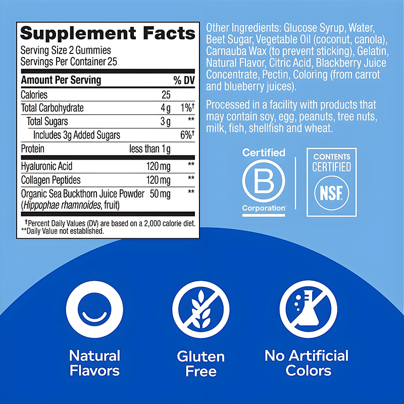 Hyaluronic Acid Collagen Protein Sea Buckthorn Soft Candy for Beauty Herbs Supplement to Moisturize Skin Not for Pregnant Women