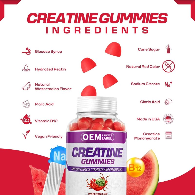 OEM Watermelon Creatine Gummies for Muscle Strength - Sports Supplements for Adults