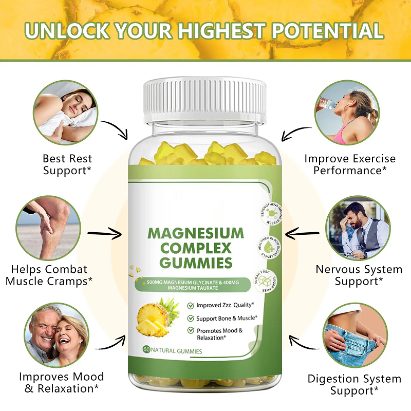 Magnesium Complex Gummies Magnesium Citrate L-Theanine Magnesium Glycinate Supplements for Relax Multivitamin Supplement
