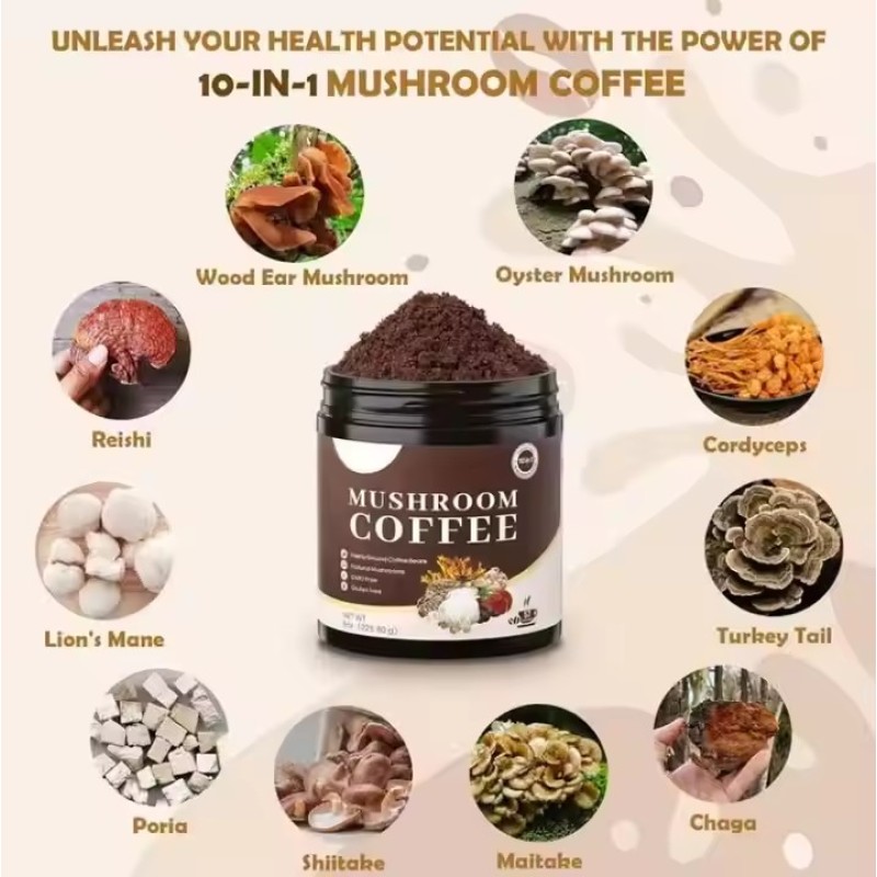 Natural Organic Mushroom Mix Coffee OEM Instant Lion's Mane Mushroom Coffee Mushroom Extract Lion's Mane Coffee Powder