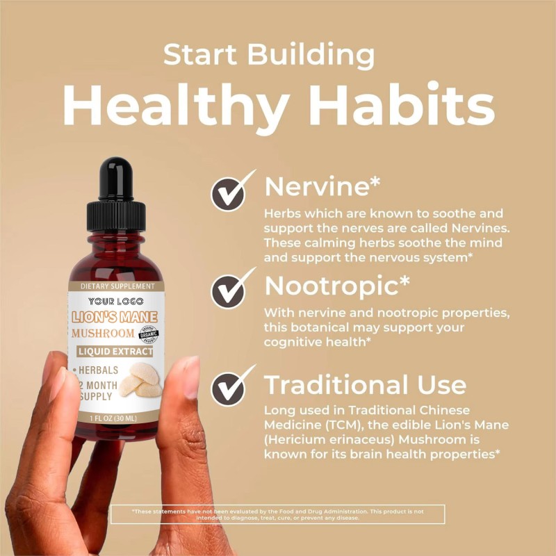 Liquid Lion's Mane & L-Theanine Brain Booster Drops: Enhance Memory Clarity, Gut Health and Immunity for Neurofatigue Sufferers