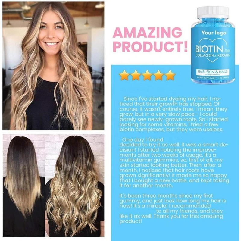 Customized Vegan Apple Cider Vinegar Gummies with Biotin 5000mcg, Collagen and Vitamin C for Hair and Skin Support