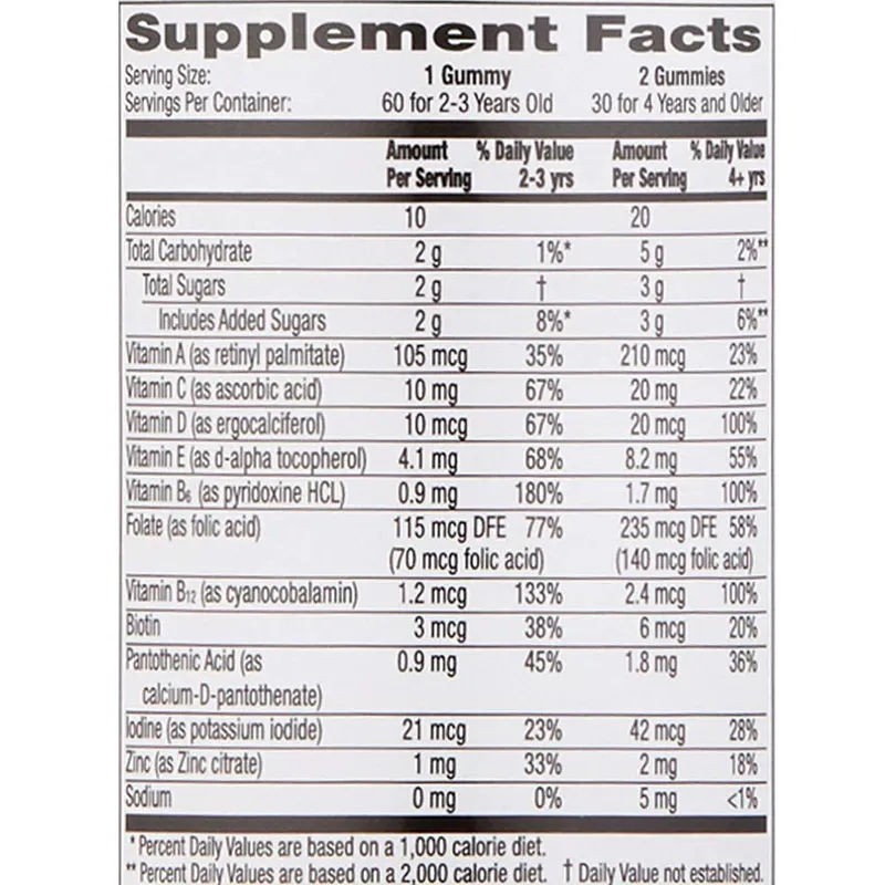 Multivitamin Gummies for Kids and Adults Essential Vitamins and Minerals Immune Support Non-Pregnant Dosage Form Gummy Candy