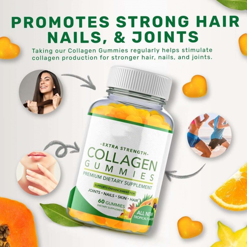 Premium Collagen Gummies with Biotin and Vitamin C for Hair Growth and Skin Support 60 Gummies