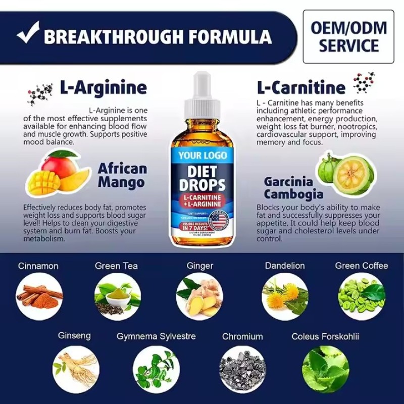 Diet Oral Droplets L-carnitine and L-arginine Supplements Increase Fat Loss Promote Fat Burning and Improve Metabolism