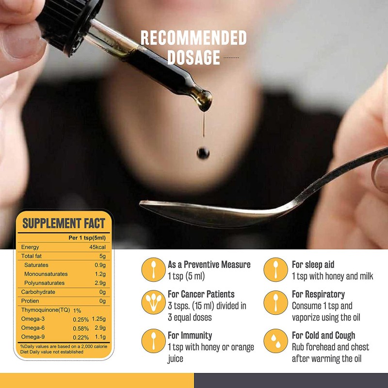 Organic Black Seed Oil Liquid Drops - Cold-Pressed Immune Support Supplement, Natural Wellness Booster