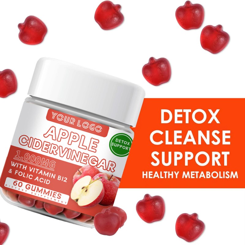 Apple Cider Vinegar Gummies with Vitamin B12 & Folic Acid - Detox Cleanse & Metabolism Booster for Energy & Weight Management